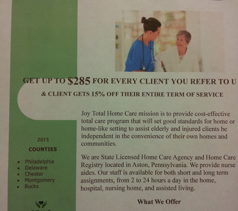 Joy Total Home Care - Aston, PA