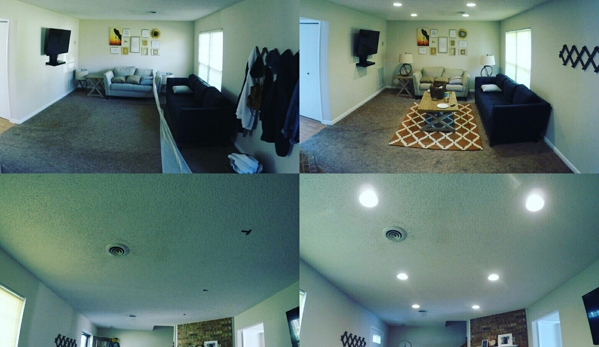 Capps Electric - Nashville, TN. Recessed lighting installed with no damage.  Bedroom above the living area.