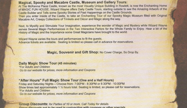 Magic Fun House - Rowlett, TX. Magic Fun House Castle
Spooky Tours an Magic Shop
Wizard Wayne
SpookTacular Fun!