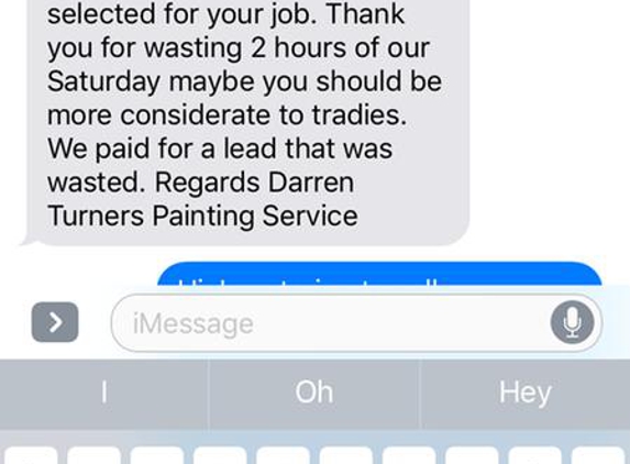 Darren Turner's Painting Services - Upper Mount Gravatt, QLD. Text message received from Darren Turner