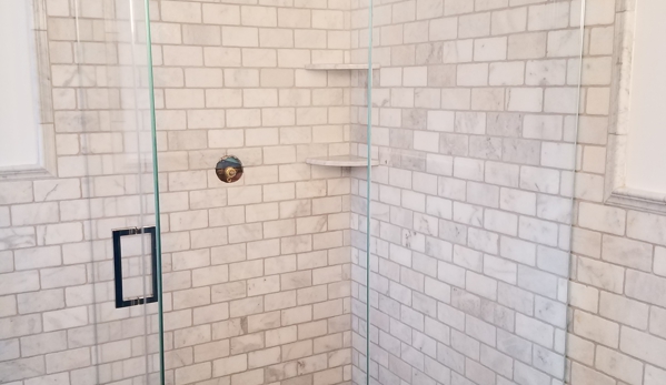 Allied Glass & Mirror - Red Bank, NJ. Neoangle Shower using Square retro hardware and Stafire Glass.