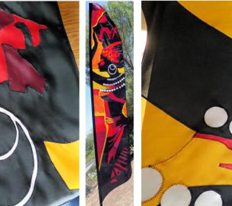 Ozfeathers - Willunga, SA. Close up detail work - firmly stitched not printed.