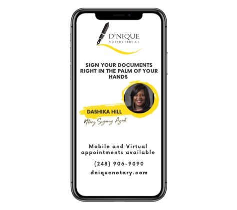 DNique Notary Service - Detroit, MI. Remote Online Notary
Document signing appointments available for individuals, mortgage companies, escrow companies, financial institutions.