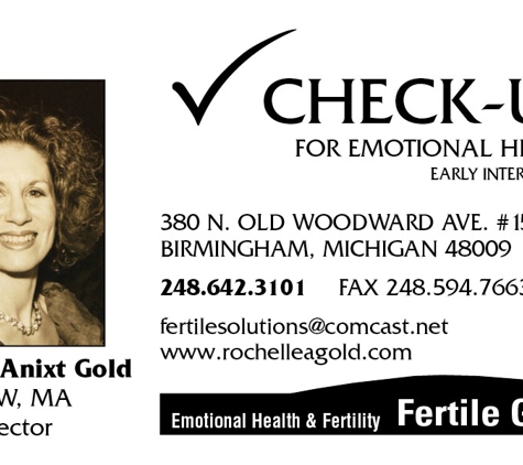 Check-Up for Emotional Health - Rochelle A Gold LMSW, MA, ACSW - Birmingham, MI