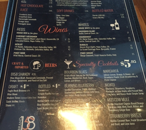 Brand 158 - Glendale, CA. Drink menu