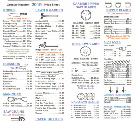 Jo-Ann Fabric and Craft Stores - Spring, TX. Greater Houston Sharpening - See our current 2019 pricing of over 100+ items for our weekly sharpening services.