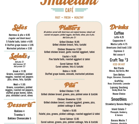 Malelani Cafe - Philadelphia, PA. Menu side 1