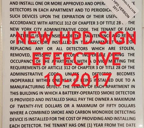 HPD SIGNS - Brooklyn, NY. nyc hpd smoke detector sign 