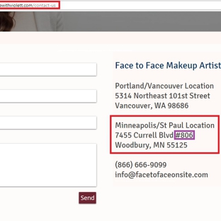 Face to Face Makeup Artistry & Hair - Minneapolis, MN. Face to Face's website lists their Woodbury, MN location (Suite 806)