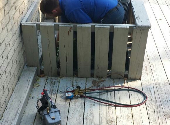 Air one heating and cooling pros - Old bridge, NJ. Condenser on the deck lots of fun to work on it