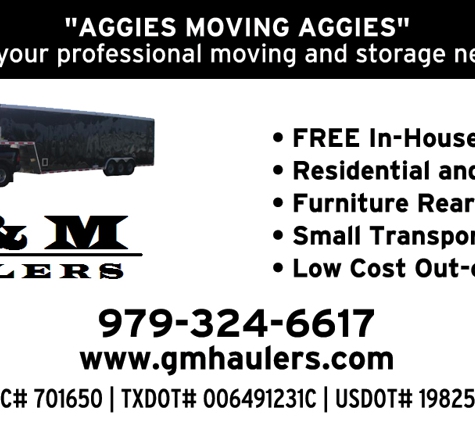 G&M Haulers Moving and Storage Co. - Bryan, TX. full service movers