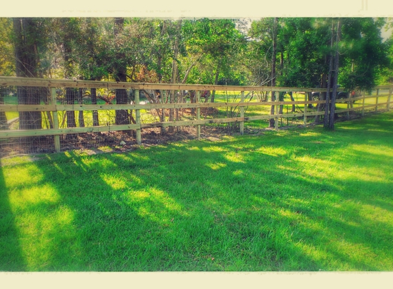 Fence Life, LLC. - Navarre, FL. > Ranch Style 3-Rail Fence Design!
   ·With 14 gauge wire fencing on the inside perimeter.
   ·Installed an automatic red style tube gate.