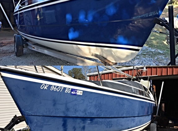 Mobile Detail Solutions - Newalla, OK. We did a buff and complete detail on this sail boat.