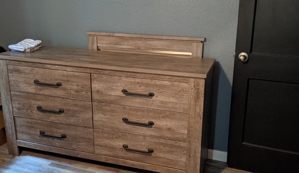 Value City Furniture - Fairview Heights, IL. Dresser with "no hardware" to put mirror on.
