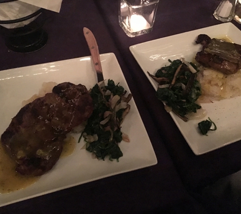 12 Grapes Music & Wine Bar - Peekskill, NY. Hearty and tastey Rib Eye with delicious spinach with mushrooms and onions with garlic and mashed potatoes that were just as good as Mamas!