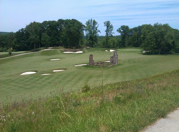 Fieldstone Golf Club - Wilmington, DE. Centuries old stone hazard on 14th fairway.