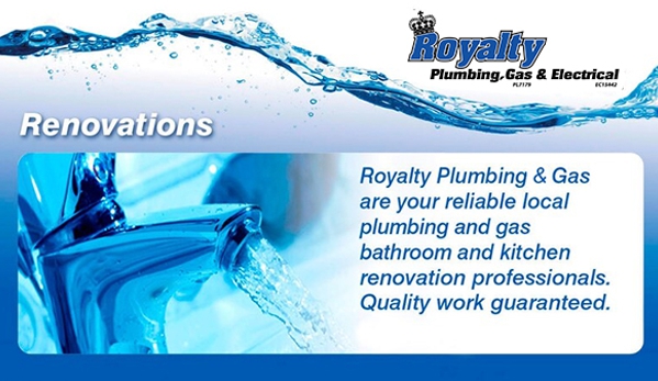 Royalty Plumbing, Gas & Electrical. Click here: For information on our kitchen and bathroom renovations.
