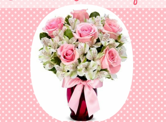 Leigh's Lovely Gift Baskets - Pittsburgh, PA.  Pink Roses and White Alstroemeria arranged in a pink vase with ribbon. http://bit.ly/LLGBsweetaspinkbouquetwithvase