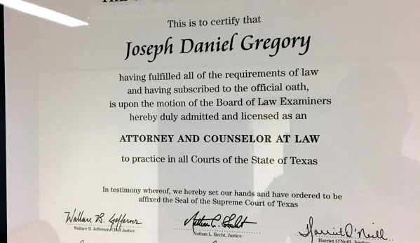 Law Office J Daniel Gregory PC - Fort Worth, TX. Texas Law License