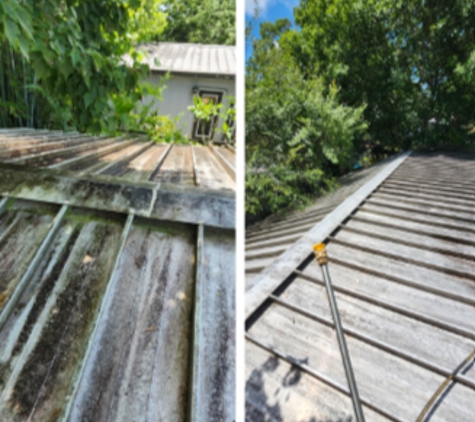 Trocoobin Pressure Washing - Spring Hill, FL. Aluminum Roof Cleaning, Before and After