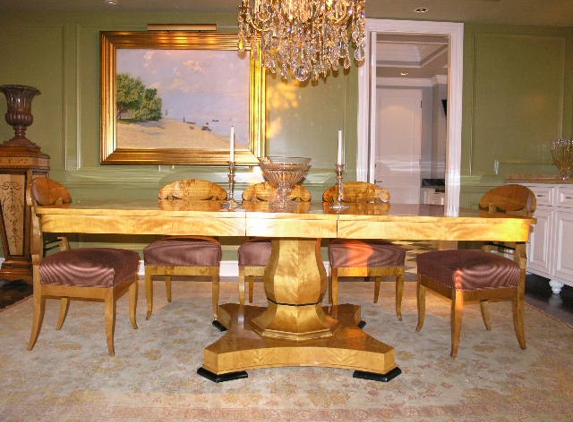 Vienna Woods & Maszhiewicz Bros - Los Angeles, CA. Vienna Woods Design custom made Biedermeier style extension dining table and chairs