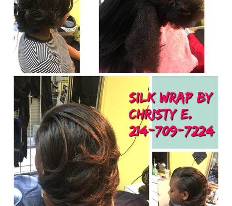 Christy E inside Hair Radiant Salon - Dallas, TX. Silk wrap all natural hair