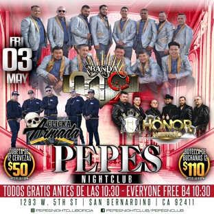 Pepe's Night Club - San Bernardino, CA. Pepe'ѕ Reѕтαυrαɴт Nιɢнт Clυв Tυ Aɴтrσ
.........Te Iɴvιтα Eѕтe
ᐯIᕮᖇᑎᕮS 3️⃣ ᴰᴱ ᗰᗩYO
.
#тodoѕEɴтrαɴGrαтιѕαɴтeѕdelαѕ 10:30 
�������� ��������#EveryoɴeFreeB4 10:30