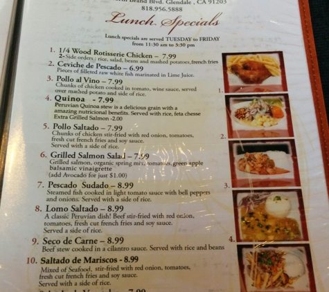 Lola's Peruvian Restaurant - Glendale, CA. Lunch specials