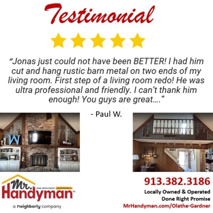 Mr. Handyman of Olathe Gardner - Olathe, KS. 5-Star Review