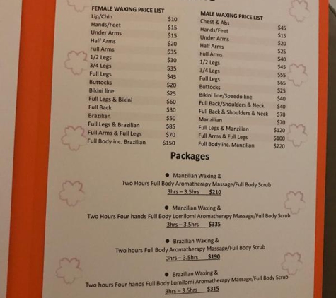 Yun Spa Massage - Darwin City, NT. Yun Spa massage menu