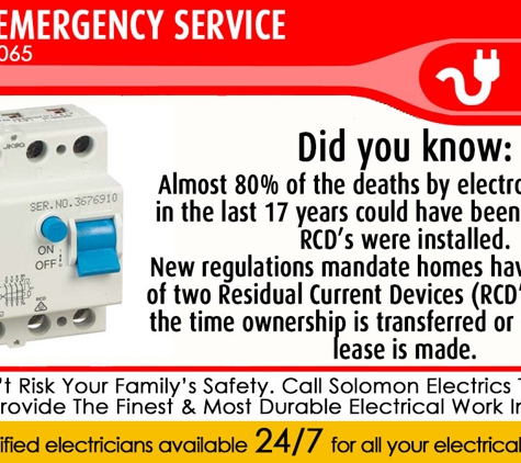 Solomons Electrics (Lic No. EC004065). Domestic, Commercial And Industrial Services