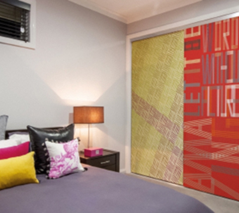 Bradnam's Windows & Doors - Emerald, QLD. Sliding Wardrobe Door With Image Glass Panels