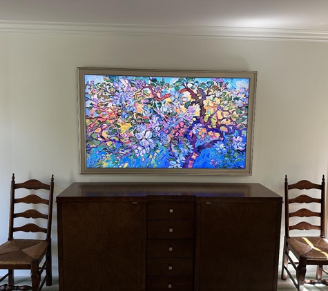 Rtechwork - Grosse Pointe Woods, MI. Samsung 75in The Frame TV mounted with custom picture frame