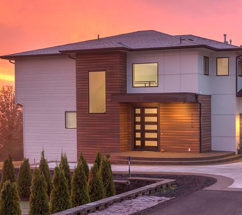 G. Christianson Construction Inc - Corvallis, OR. Durable Modern Siding
This picture, caught at sunrise, highlights the contrast of materials that is hallmark to the contemporary modern home