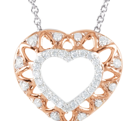 Jewelry by Sanders & Franklin LLC. - Hypoluxo, FL. 14KT ROSE & WHITE GOLD 1/6 CT TW DIAMOND HEART 18" NECKLACE WITH I1/H CLARITY