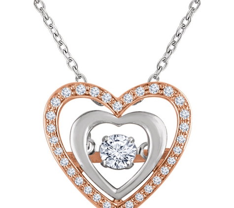 Jewelry by Sanders & Franklin LLC. - Hypoluxo, FL. 14KT ROSE & WHITE GOLD 1/4 CT TW DIAMOND HEART 18 INCH MYSTARA™ NECKLACE WITH I1 CLARITY & H+ COLOR.