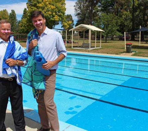 Upper Lachlan Shire Council - Gunning, NSW. Mayor John Shaw & Federal Member Angus Taylor at the Crookwell Pool
