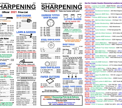 Sears Appliance and Hardware Store - Richmond, TX. GreaterHoustonSharpening.com - See our 2021 pricing of over 100+ items for our WEEKLY sharpening services.  Keep a copy of this image.
