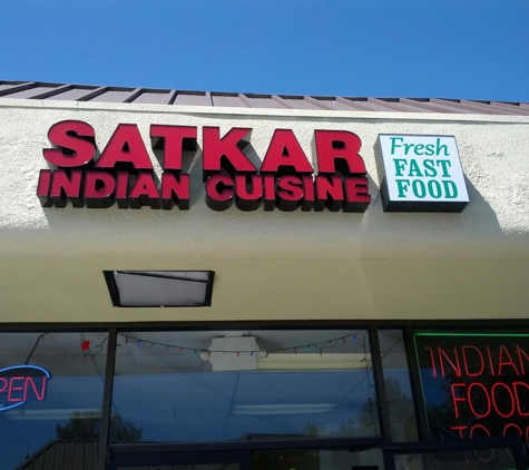 Satkar Indian Cuisine - Sunnyvale, CA. Entry sign.