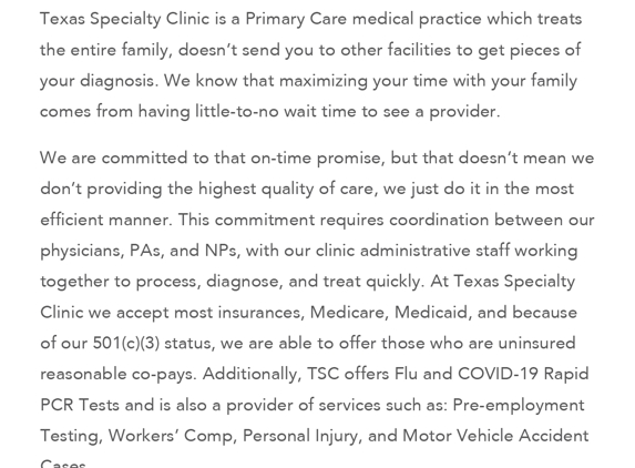 Texas Specialty Clinic - Lancaster, TX