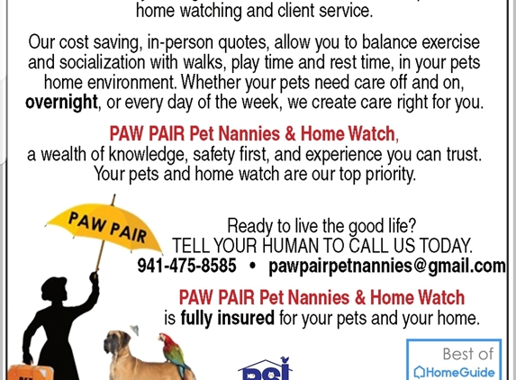 Paw Pair Pet Nannies - Venice, FL. Certified, knowledgeable pet professionals at your service 