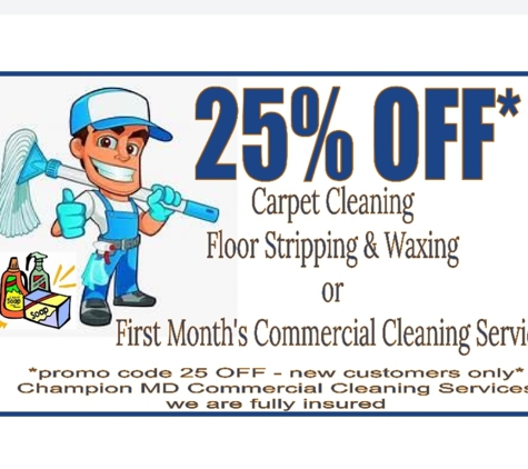 Champion MD Cleaning Services - Spotswood, NJ. New Customer Promo
Get 25% off any of the services listed when you mention

promo code 25 OFF and book a service with us!