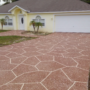 Ace Advanced Coating Experts - Weeki Wachee, FL. Modified Texture Stain Coating, non skid finish. Stone to incorporate cracks. Colors for this Job: Latte Base with Butternut & Oyster white