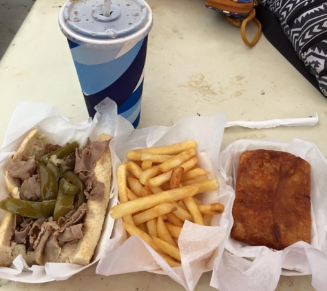 Patio Beef - Chicago, IL. My Italian beef French fries pizza puff and drink love it