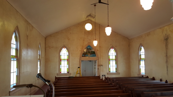 Sharp Painting - Batesville, IN. Before photo of 165 year old church.  We stripped the wallpaper and this is what we had to work with.