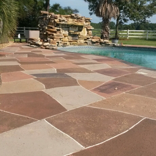 decorative concrete - Warner Robins, GA. This was a 15 year old kool deck that had almost disappeared.  So we used a water based stain. Coated the old brick border and stained it