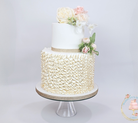 Madelyn's Specialty Cakes - Evans, GA. Hand-painted ruffles topped with artificial silk flowers