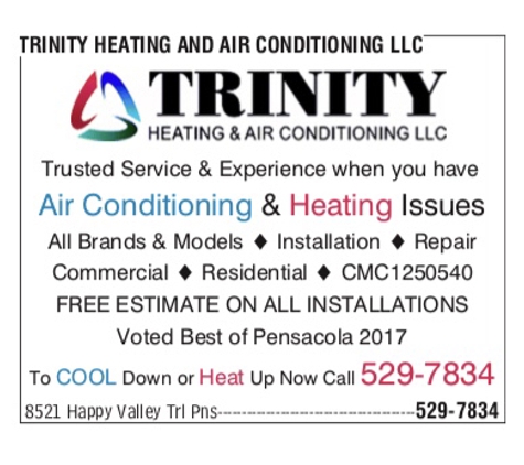 Trinity Heating and Air Conditioning LLC - Pensacola, FL. Johnmachvac@yahoo.com.