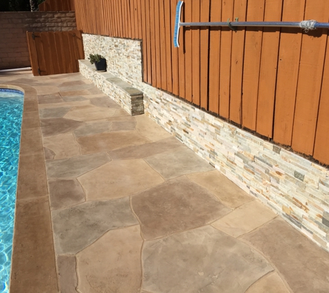 Stoneworks Architectural Concrete - Canyon Country, CA. Concrete Overlay With Ledgerstone Wall