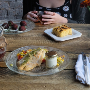 Hillbilly Tea - Louisville, KY. tea smoked catfish, corn pone & beet fritters